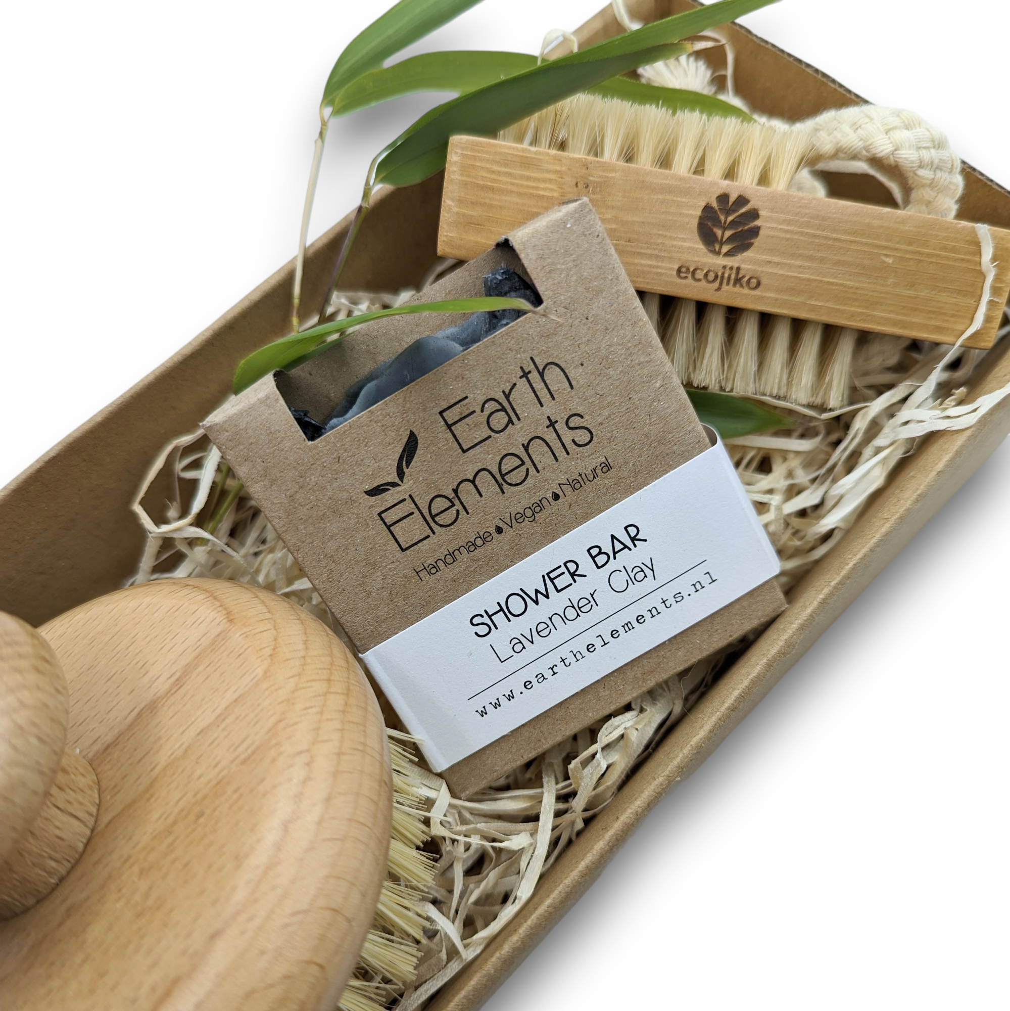 Natural Wooden Bathroom Eco Friendly Gift Box | Vegan Soap, Bamboo Nail Brush & Sustainable Body Brush with Plant Based Bristles