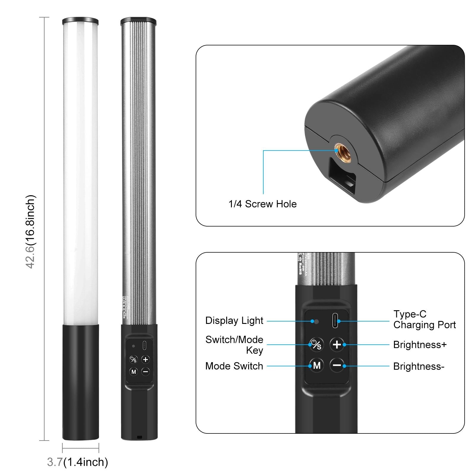 NNEIDS Handheld Rgb Beauty Fill Light - Metal Body 2500-9000K-0
