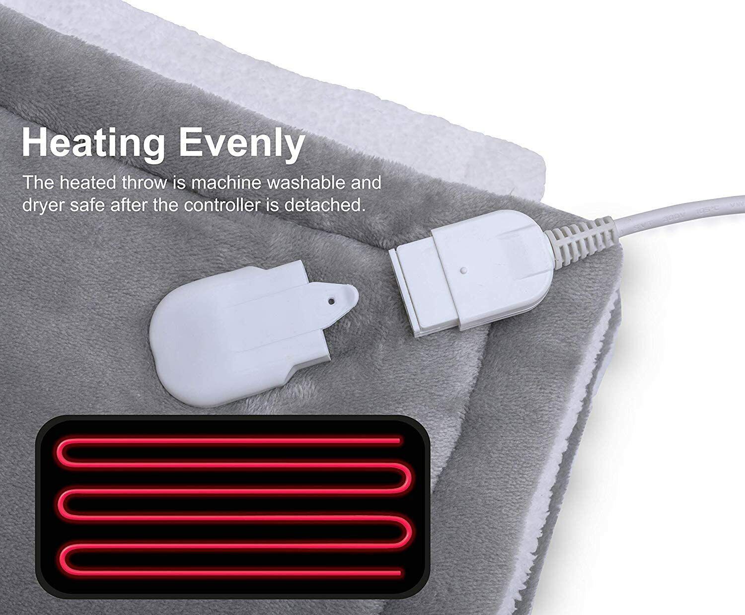 NNEDSZ Double-side Flannel Heated Electric Throw Rug Blanket Fast Heating Warm Washable GREY-2