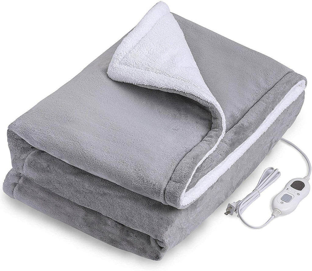 NNEDSZ Double-side Flannel Heated Electric Throw Rug Blanket Fast Heating Warm Washable GREY-3