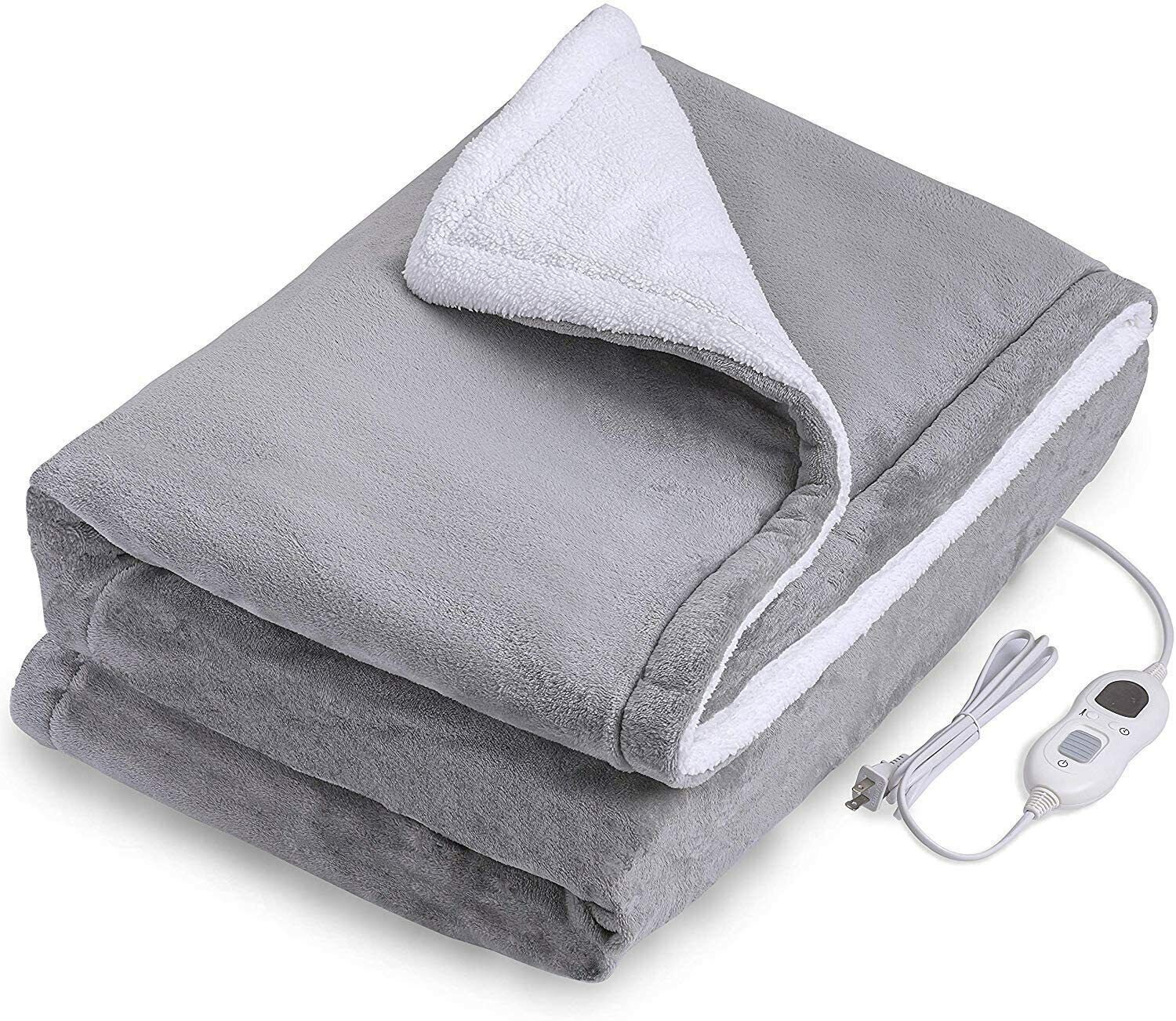 NNEDSZ Double-side Flannel Heated Electric Throw Rug Blanket Fast Heating Warm Washable GREY-3