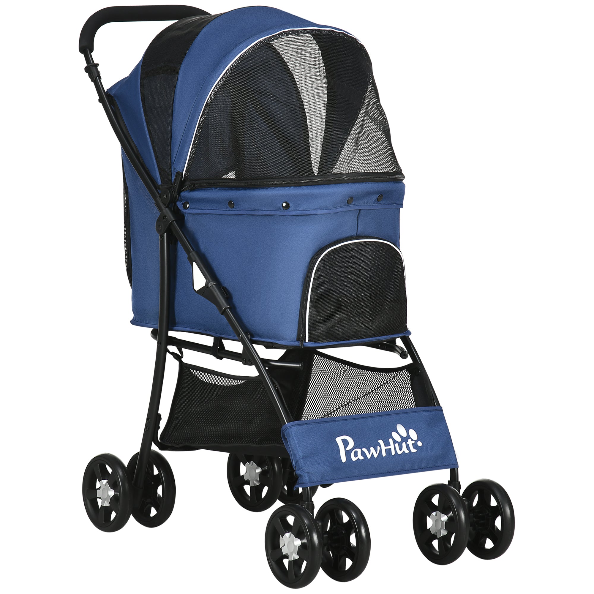 Pet Stroller, Dog Cat Travel Carriage, Foldable Carrying Bag with Large Carriage, Universal Wheels, Brake Canopy, Basket Storage Bag Dark Blue-0