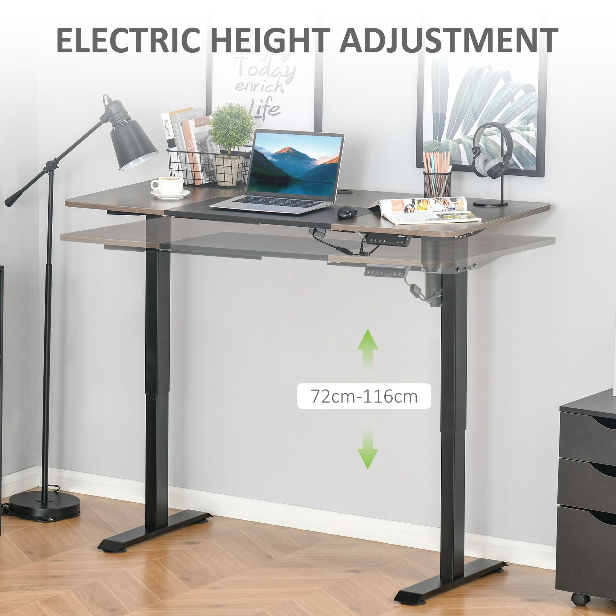 Height Adjustable Electric Standing Desk with 4 Automatic Memory Preset 140cm x 70cm Tabletop Stand Up Desk for Home Office